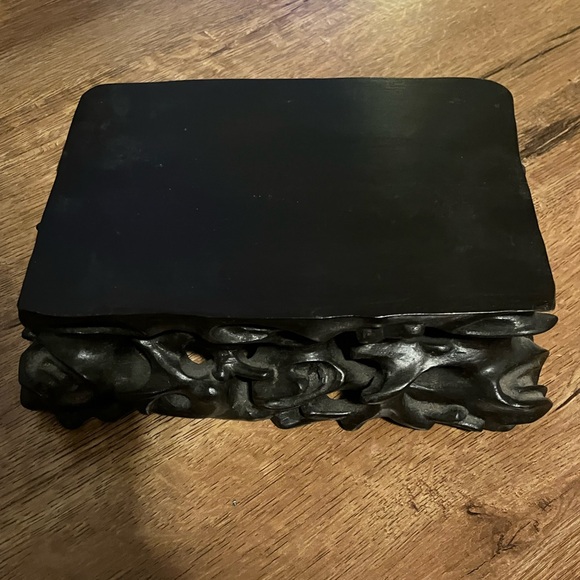 Vintage Chinese Black Stained carved hard Wood Root Stand